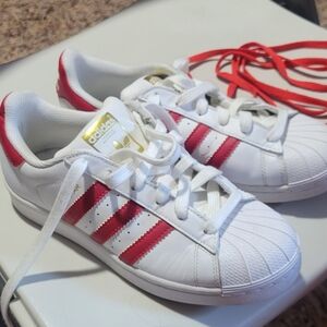 Adidas Women's White and Red Striped Sneakers